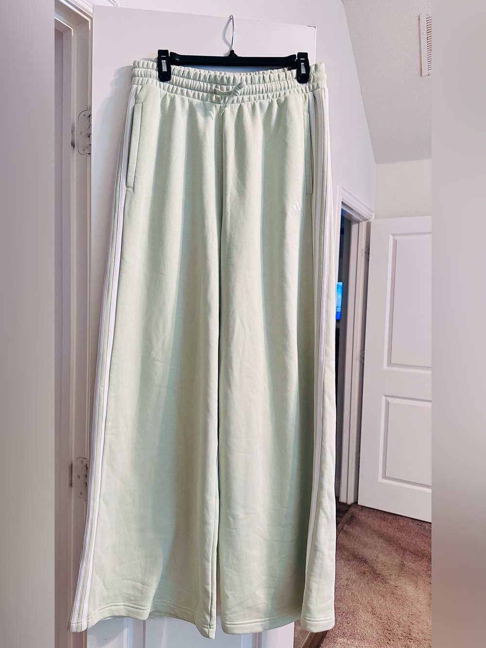adidas women’s Mint Green Joggers with White Three Stripes